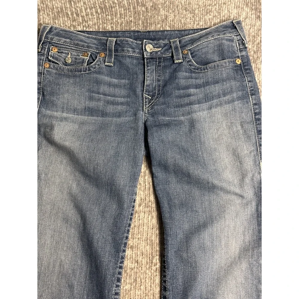 True Religion World Tour Mens Blue Denim Straight Leg Classic Jeans Size 34x33